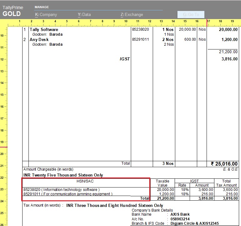 Print HSN-SAC description in GST Analysis in Invoice